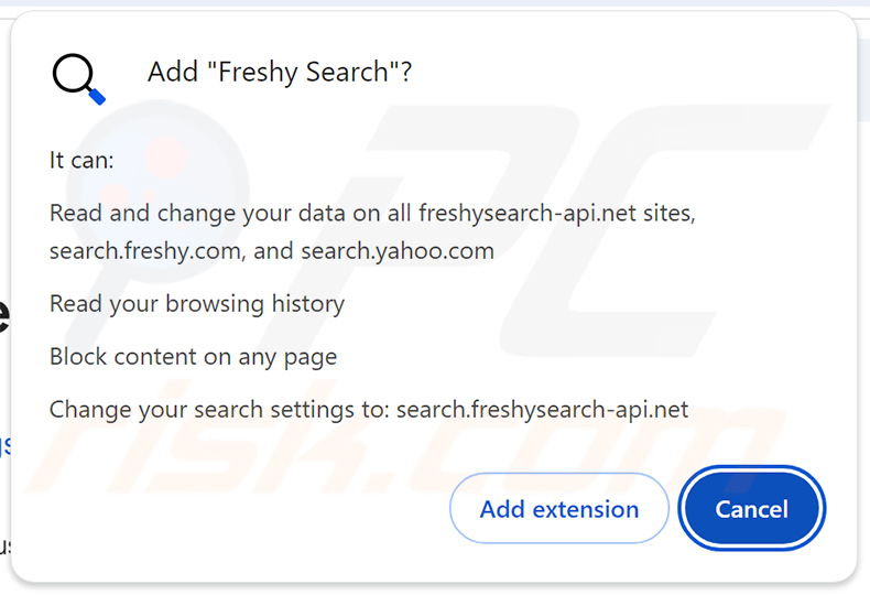 Permissões do sequestrador de navegador Freshy Search (freshy.com)