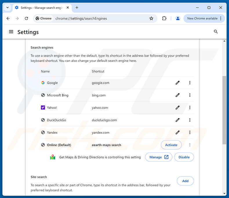 A remover Get Maps & Driving Directions (bestfreemaps.com) do motor de busca predefinido do Google Chrome