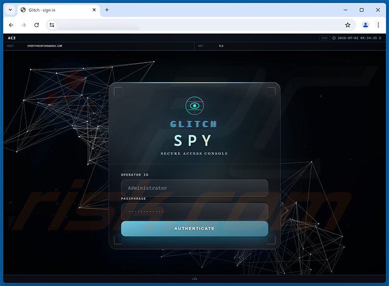 Painel de administração web do Glitch SPY RAT