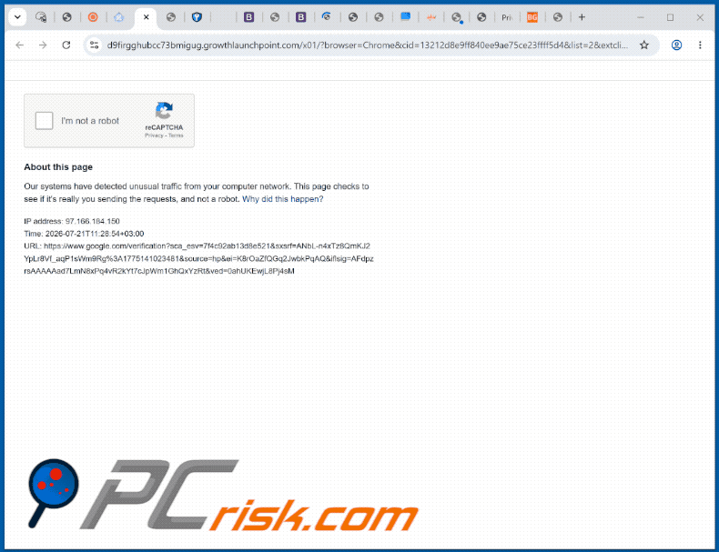 aspeto do site growthlaunchpoint[.]com (GIF)