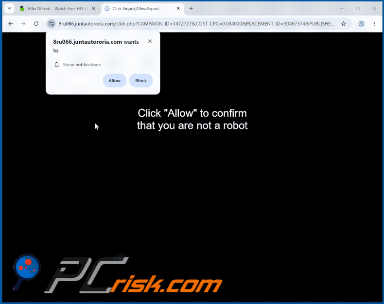 aparência do site juntautororia[.]com (GIF)