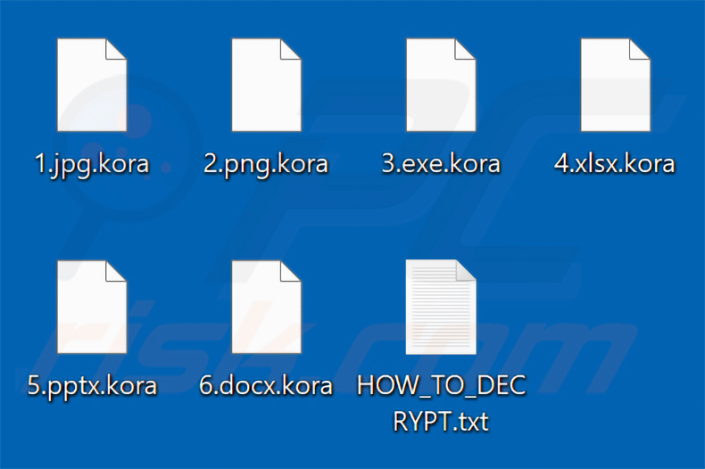Ficheiros encriptados pelo ransomware Kora (extensão .kora)