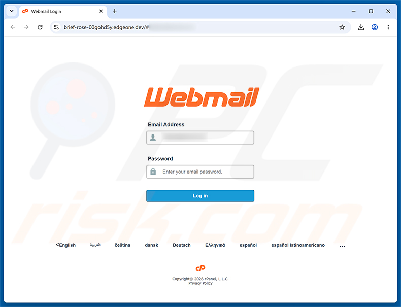 Página de phishing Migration Action Required