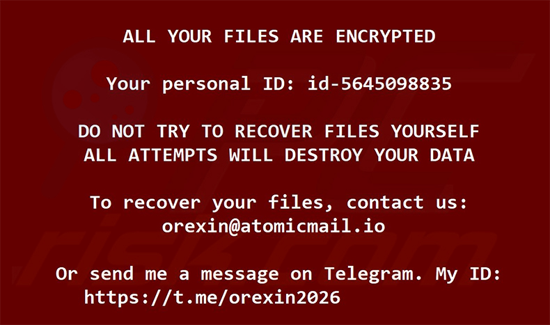 Fundo de ecrã do ransomware Orexin
