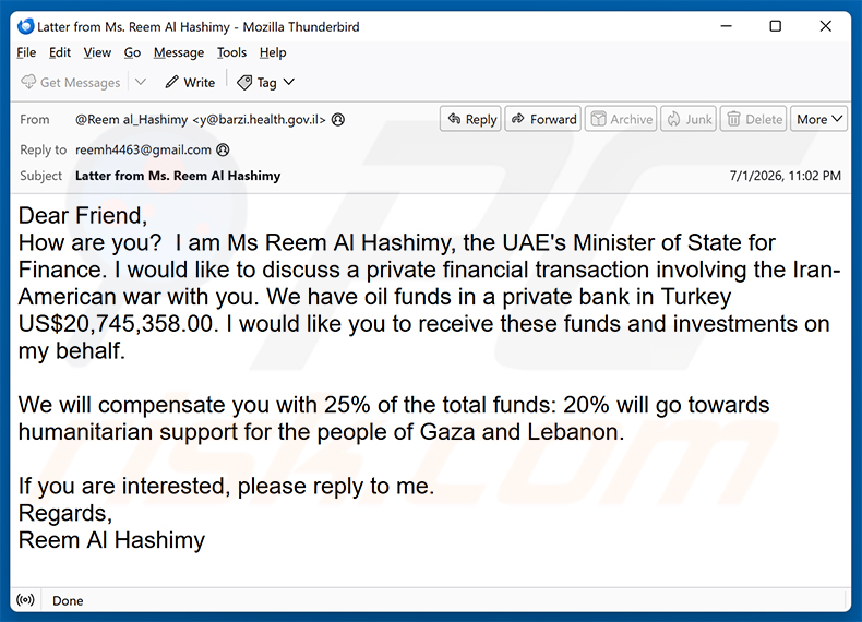 Campanha de spam por e-mail Private Financial Transaction