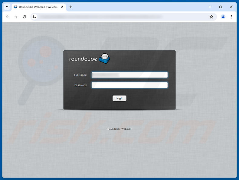 Página de phishing do Roundcube Domain Registration Email Verification golpe