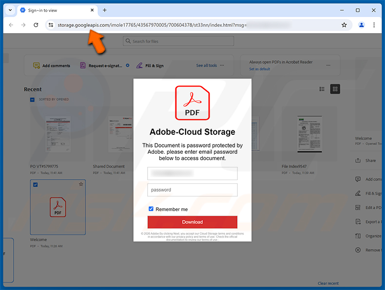 Página de phishing Secure Adobe PDF - Credit Card Authorization