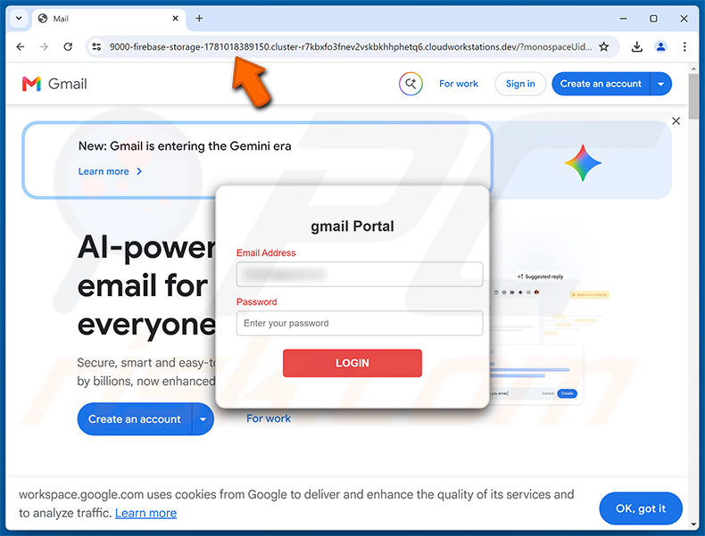 Página de phishing do golpe de e-mail Two-step Verification Was Enabled