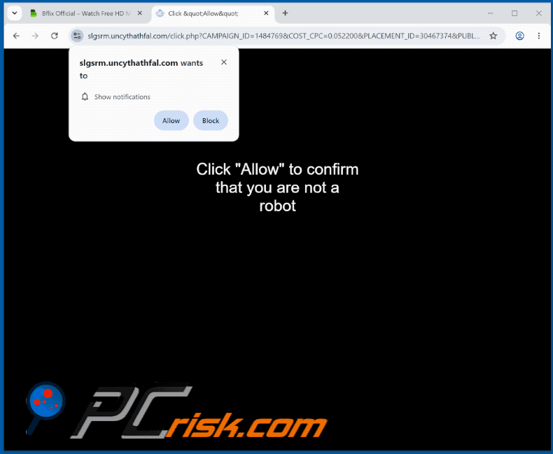 aparência do site uncythathfal[.]com (GIF)