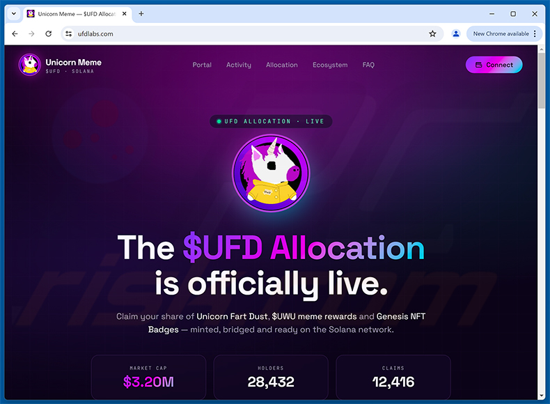 Site do golpe Unicorn Fart Dust ($UFD) Allocation (ufdlabs[.]com)