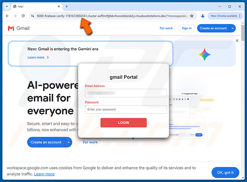 Página de phishing do golpe Unresolved Inbound Items golpe de e-mail