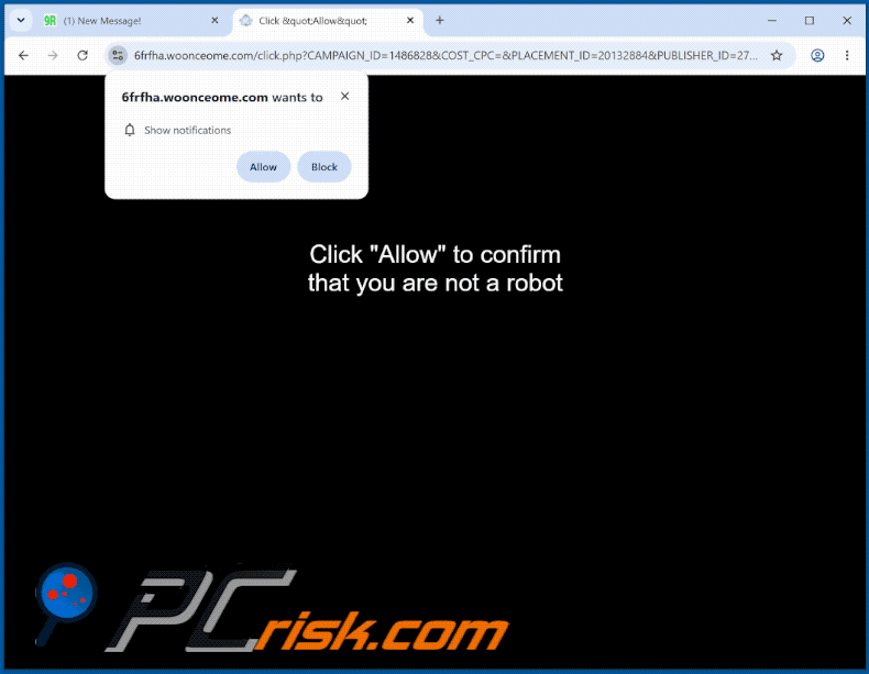 aparência do website woonceome[.]com (GIF)