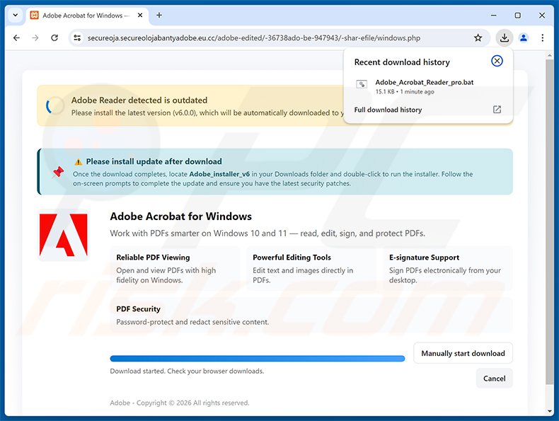 Site malicioso promovido através da campanha de spam Adobe - Outstanding Invoices Email Virus