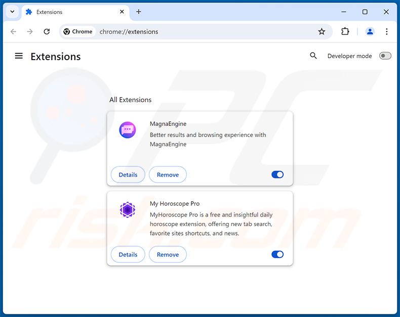 A remover extensões do Google Chrome relacionadas com astridresearch.com