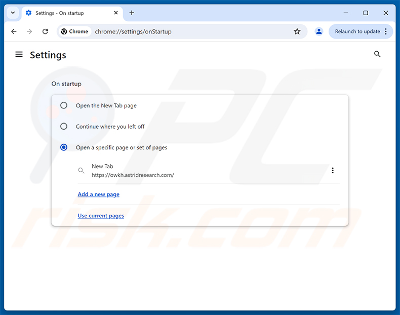 A remover astridresearch.com da página inicial do Google Chrome