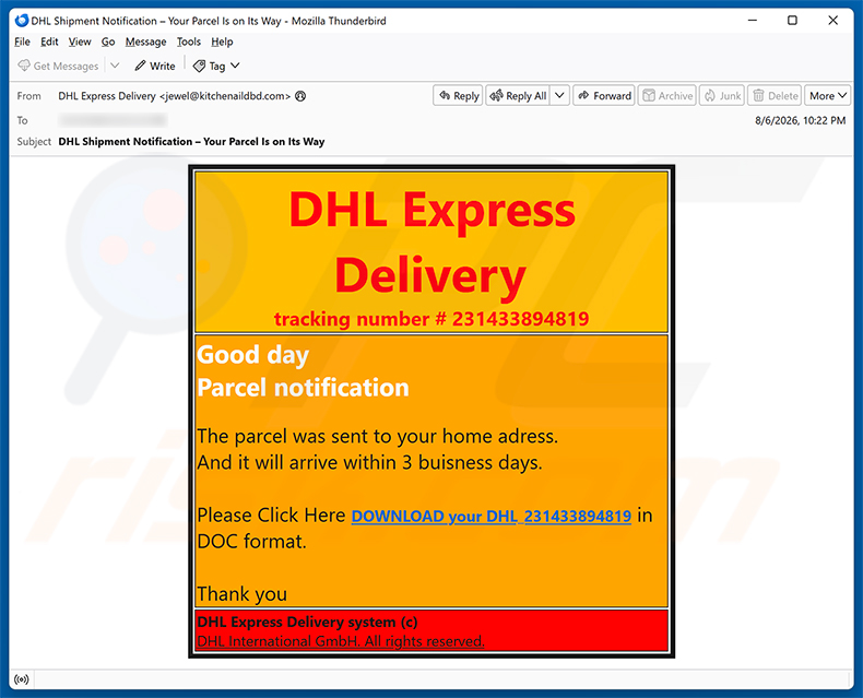 DHL Express - Parcel Sent To Your Home Address golpe de e-mail