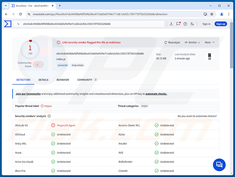 Deteções do E4del RAT no VirusTotal