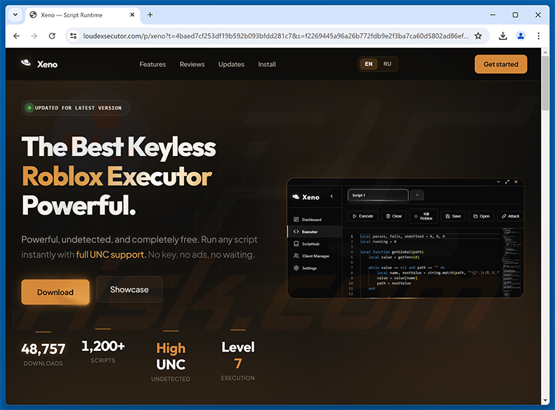 Site enganoso a espalhar o fake Xeno (loudexsecutor[.]com)