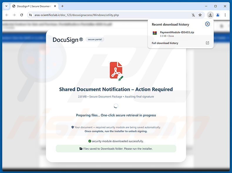 Site malicioso promovido através da campanha de spam Intuit QuickBooks - Vendor Payment Notice Email Virus
