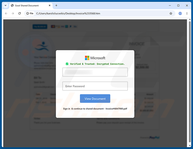 Página de phishing Invoice Payment Is Past Due golpe de e-mail