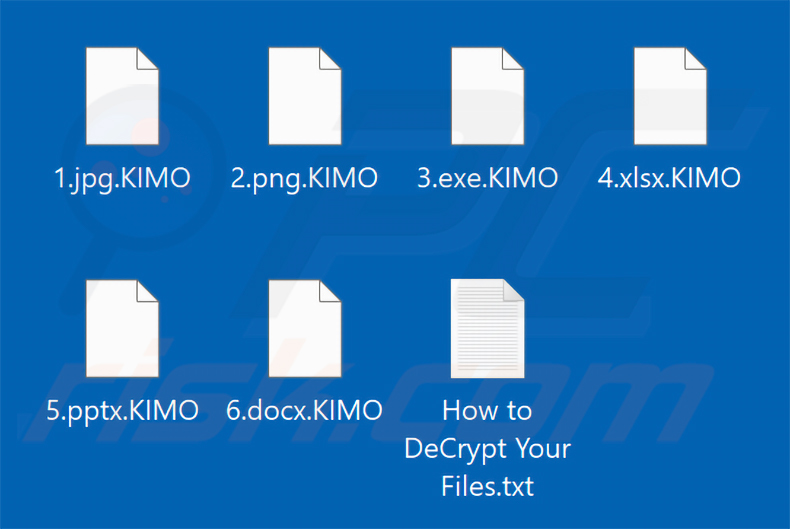 Ficheiros encriptados pelo ransomware KIMO (extensão .KIMO)