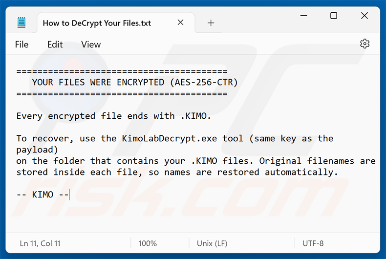 Nota de resgate do ransomware KIMO (How to DeCrypt Your Files.txt)