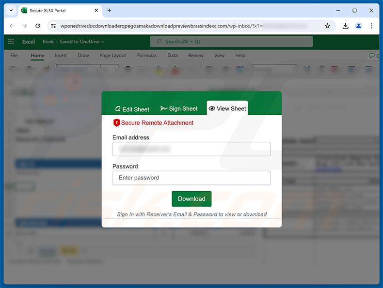 Página de phishing do Price Quotation Request golpe de e-mail