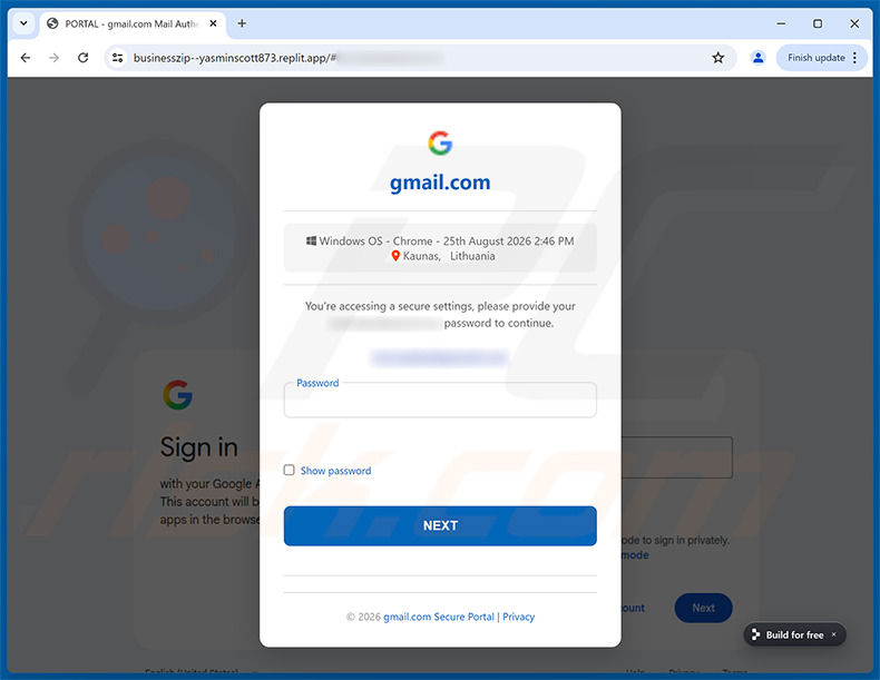 Página de phishing Request To Permanently Delete Your Account