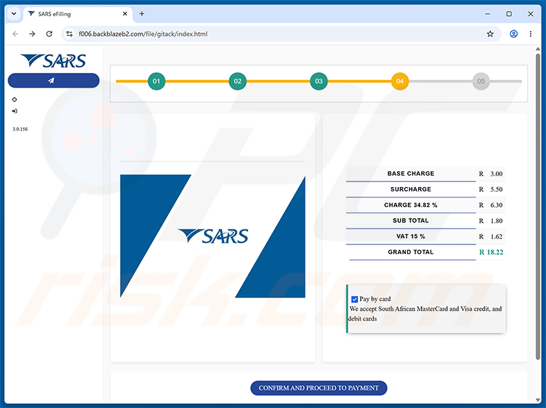 Página de phishing do SARS Tax Refund Email Scam