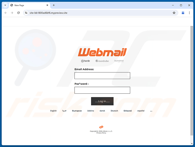Página de phishing do Server Password Expired golpe de e-mail