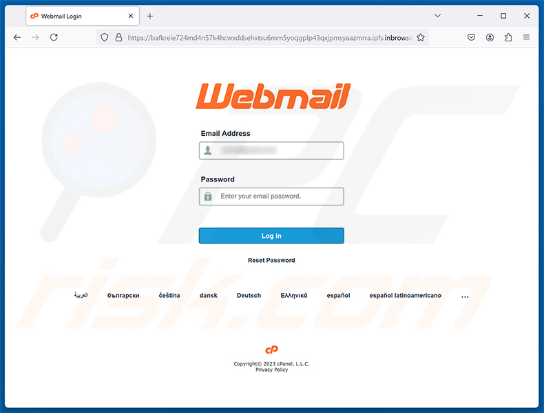 Página de phishing do Webmail Optimum Terms and Conditions Update golpe de e-mail