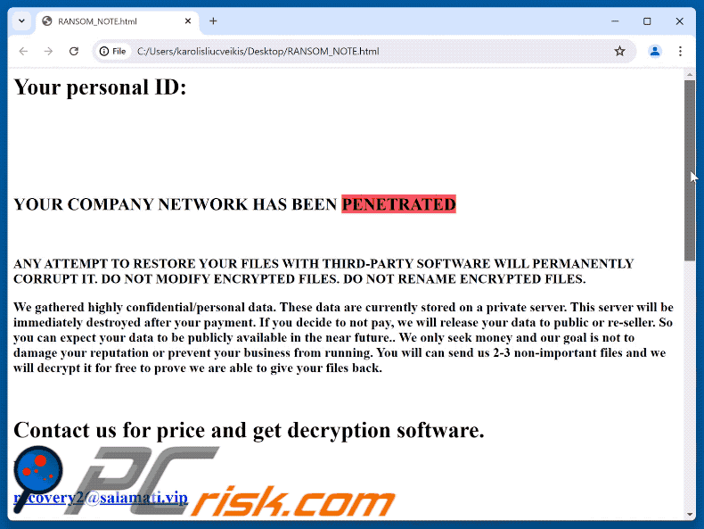 Nota de resgate do Altair Ransomware (RANSOM_NOTE.html)