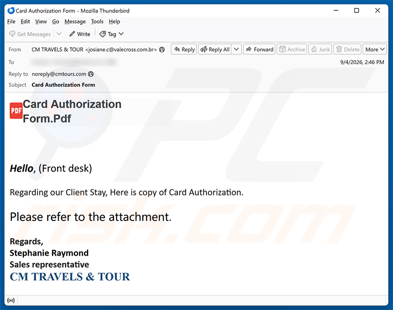 Campanha de spam por e-mail Card Authorization Form golpe de e-mail