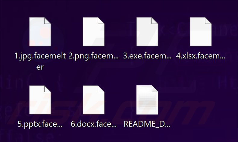 Ficheiros encriptados pelo ransomware Face Melter (extensão .facemelter)