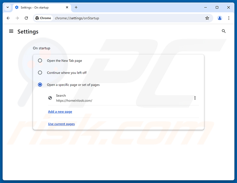 Remover homeinlook.com da página inicial do Google Chrome