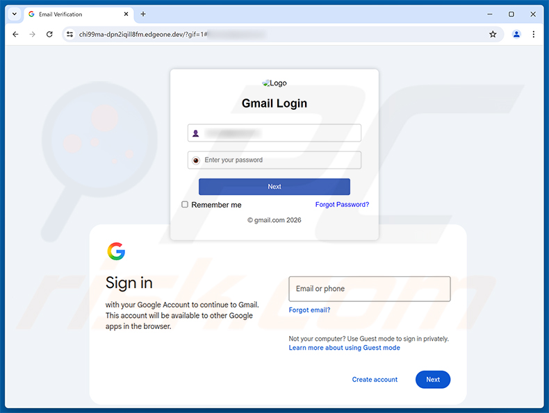 Página de phishing NetZero Email Update Scam