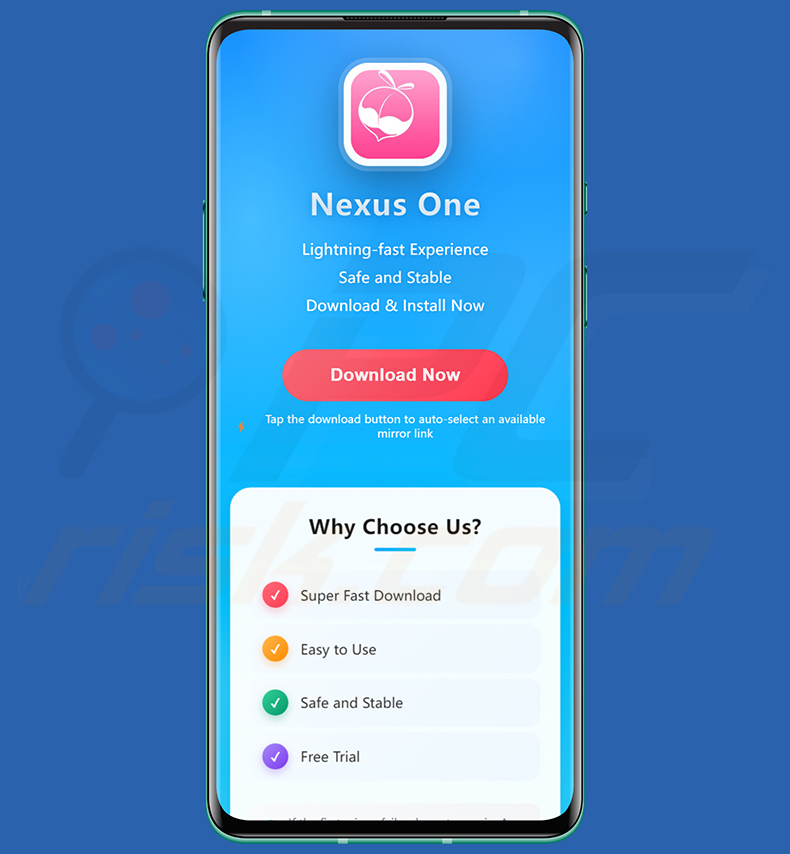 Site enganador a promover o malware RatHat como a aplicação Nexus One