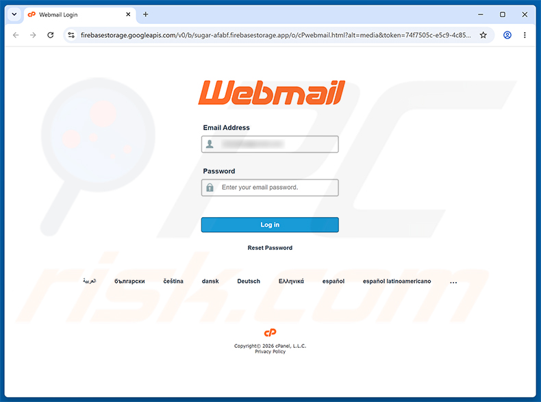 Página de phishing do Secure Your Account golpe de e-mail