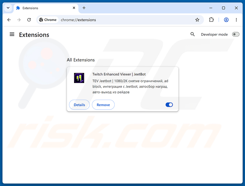 Remover a Twitch Enhanced Viewer | JeetBot Extensão maliciosa do Google Chrome passo 2