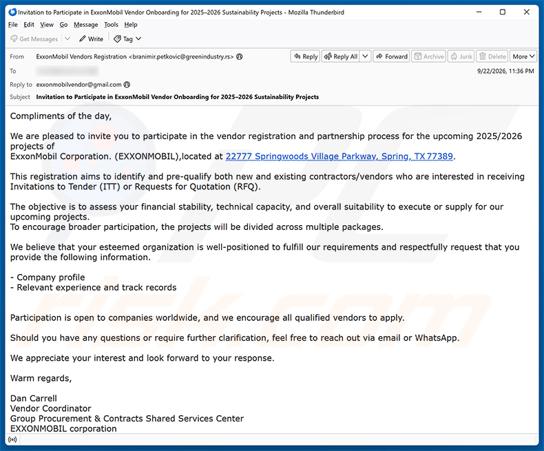 Campanha de spam por e-mail Vendor Registration And Partnership Process