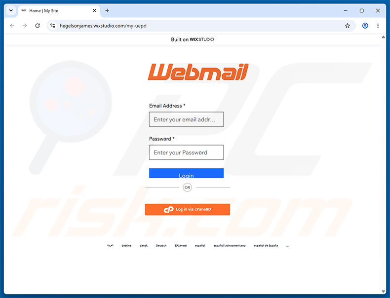 Página de phishing do golpe Wire Transfer Payment Confirmation