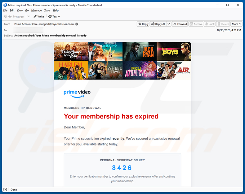 Amazon Prime Subscription Expired campanha de spam por e-mail