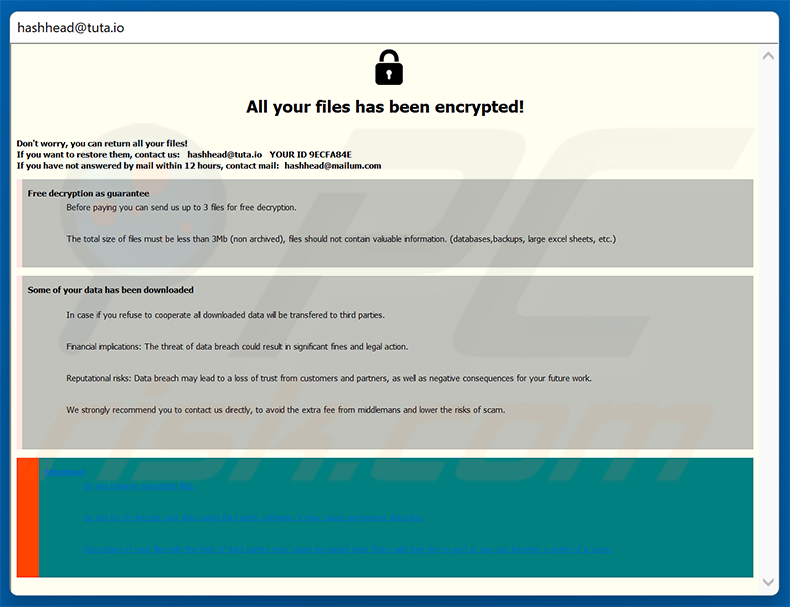 Nota de resgate pop-up do Has ransomware