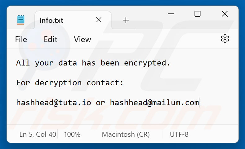 Nota de resgate do Has ransomware (info.txt)