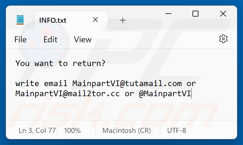 Nota de resgate do ransomware MAIN (INFO.txt)
