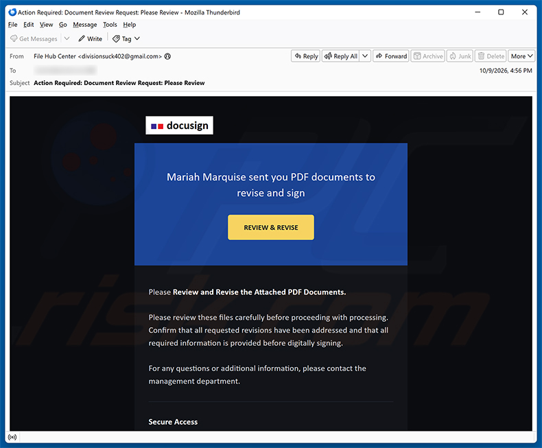 PDF Documents To Review And Sign campanha de spam por e-mail