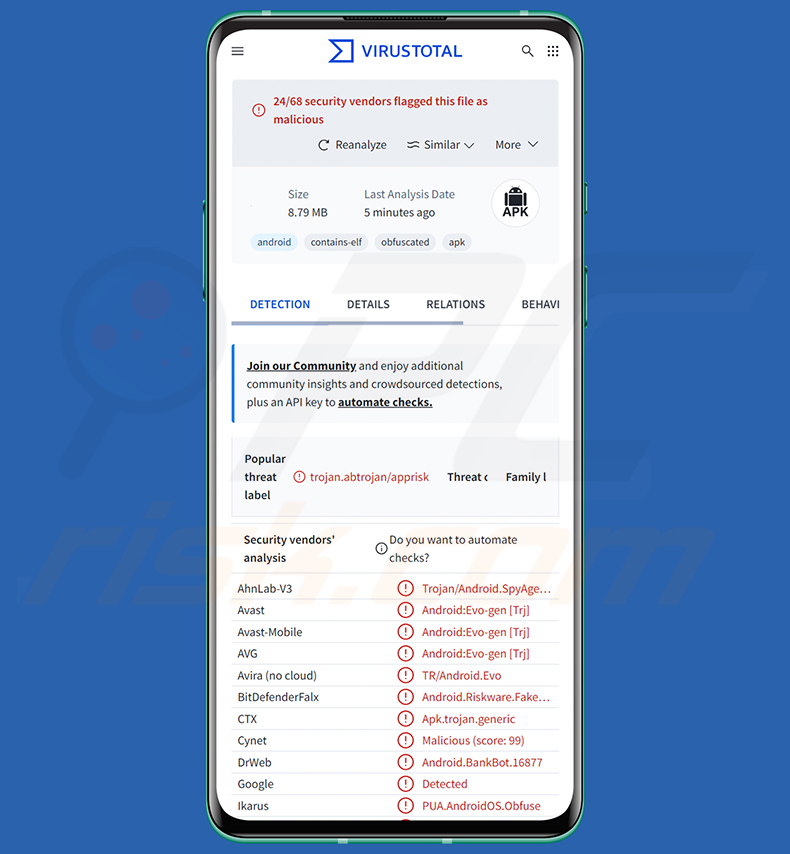 Deteções do trojan bancário RemControl no VirusTotal