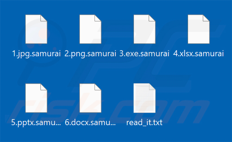Ficheiros encriptados pelo ransomware SAMURAI-SEC (extensão .samurai)