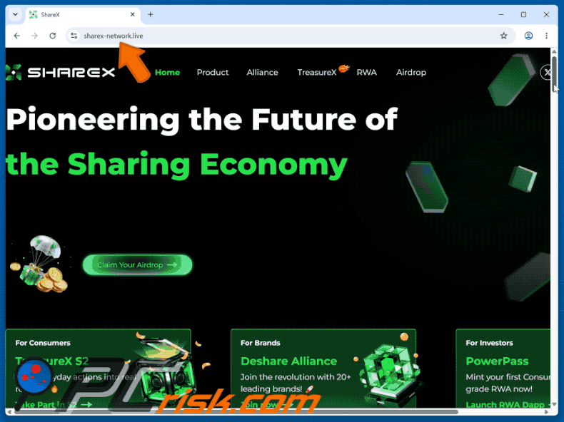 Aparência do ShareX Airdrop golpe (GIF)