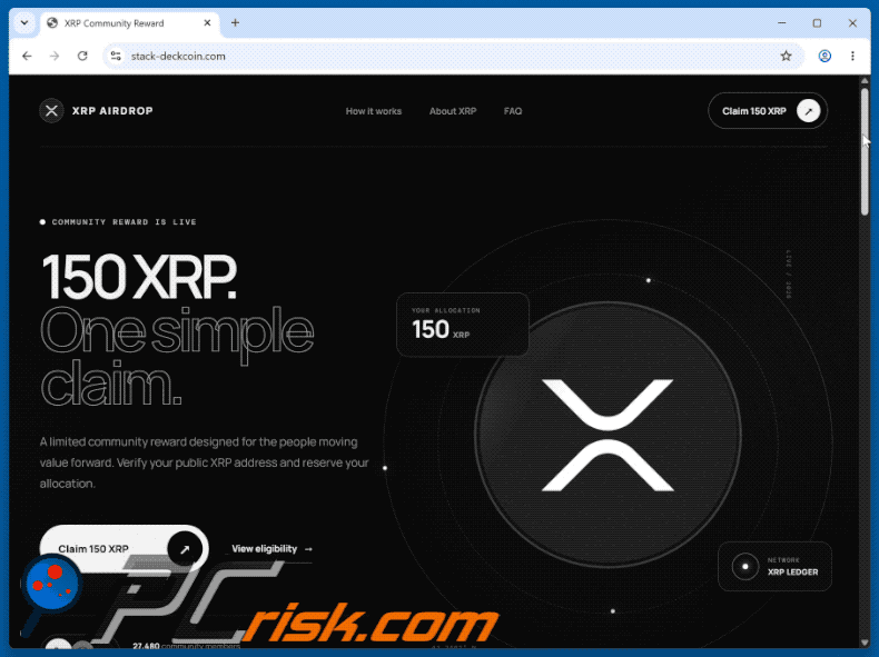Aparência de XRP Ledger Airdrop golpe (GIF)